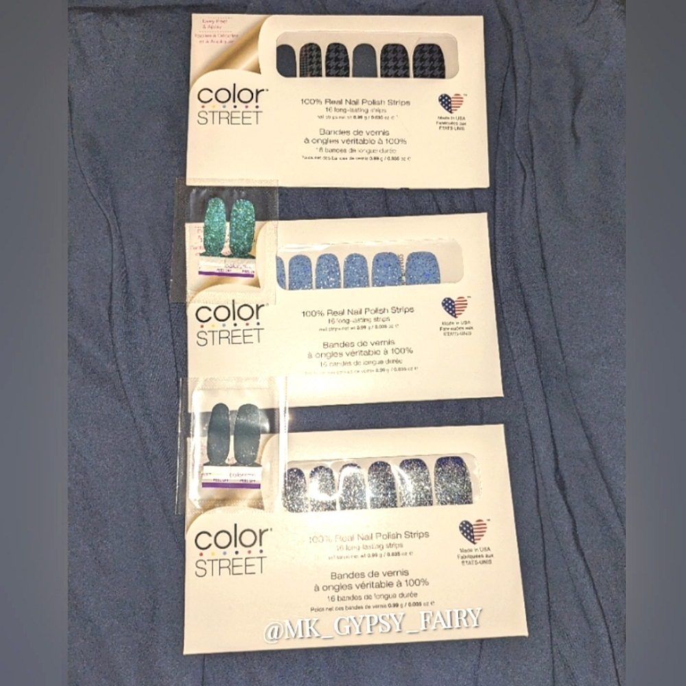 Last chance!Color Street Blue lot 3 Full Manicure Nail Polish Strips and Twosies